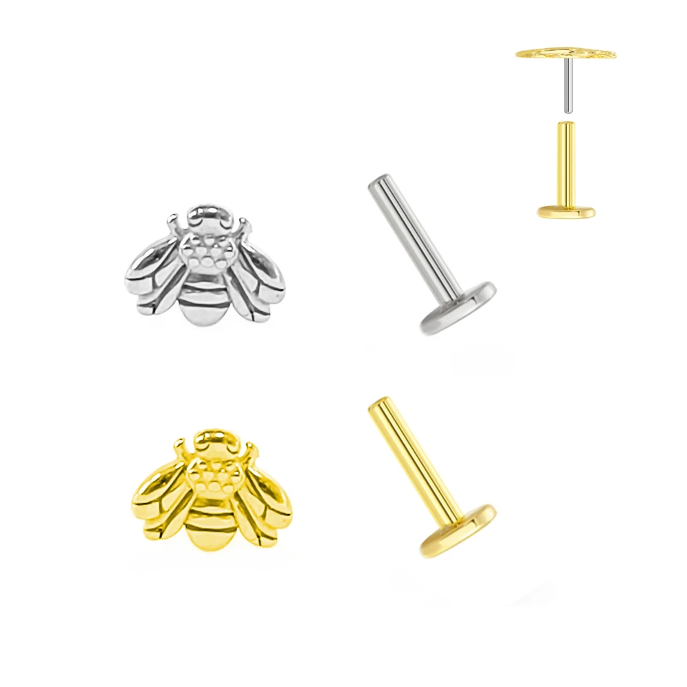 

16G 18G 20G Tiny Bee Threadless Push In Labret Lip Piercing Tragus Stud Earring Stainlesss Steel Body Jewelry For Women Men