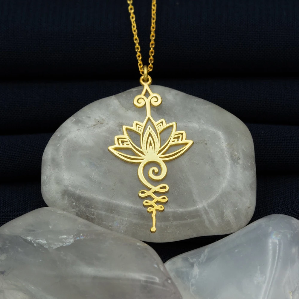 Handmade Unalome Pendant Necklace with Lotus Flower - Gold Jewelry - Silver - Holiday Gifts