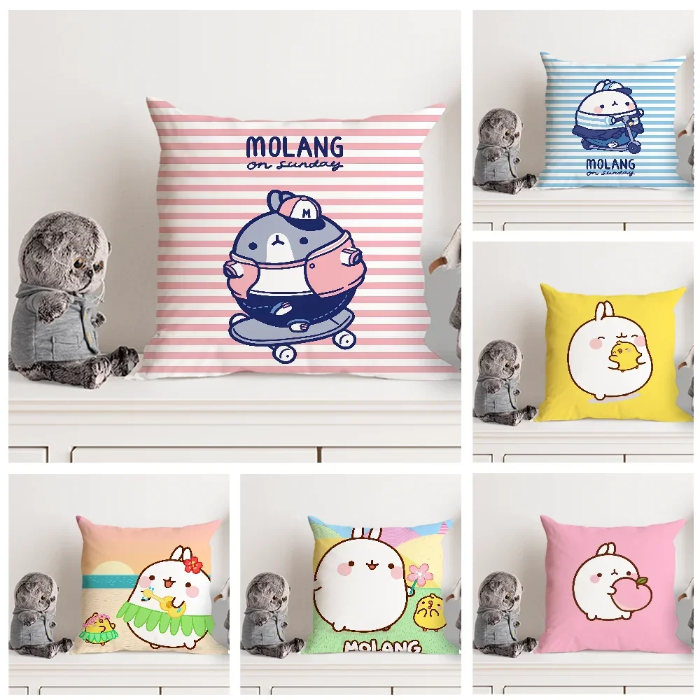 Cute Molang Classic Movie Cartoon Anime Pillow Case Double Sided Printed Cushion Cover Soft Short Plush Sofa Decorative Home Dec