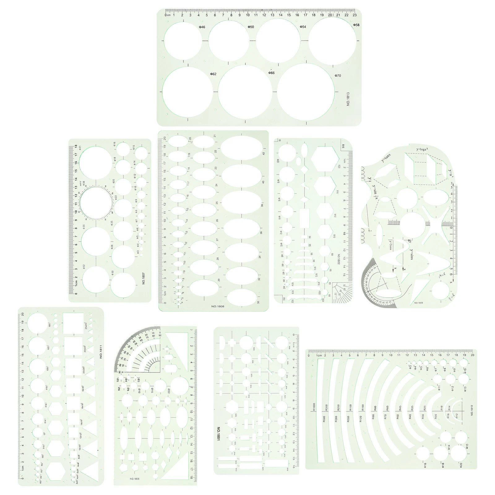 9 stuks geometrische meetsjabloon liniaal tekenbenodigdheden cirkel ovale stencils kantoor thuis school architectonische sjablonen