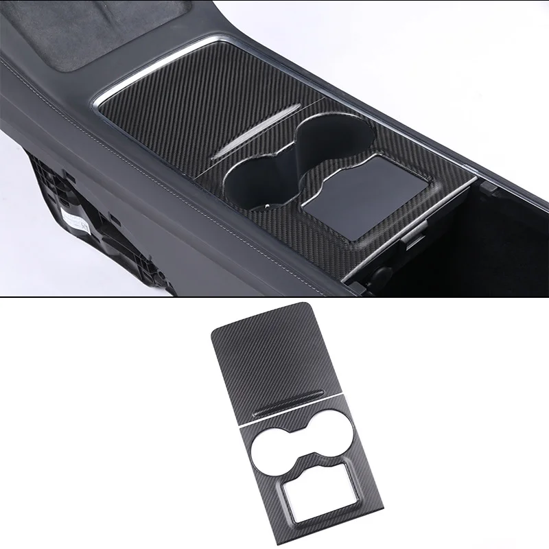 For Tesla Model 3 Y Central Control Panel Real Carbon Fiber Console Cover Sticker with Card Position Car Modification Black 2023