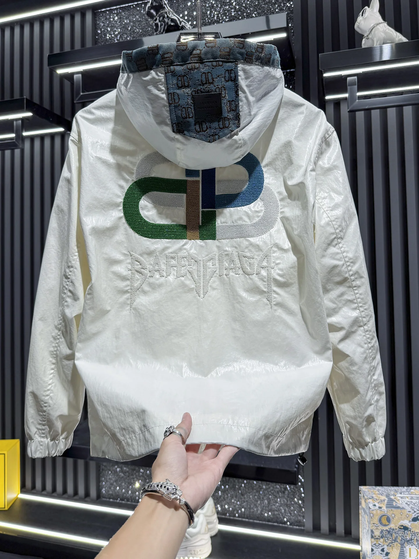 

Ele Embroidered Hooded Jaet Men's Luxury Casual Sle Waterproof PU Leather Stand Fit Spring Autumn Faionable Coat