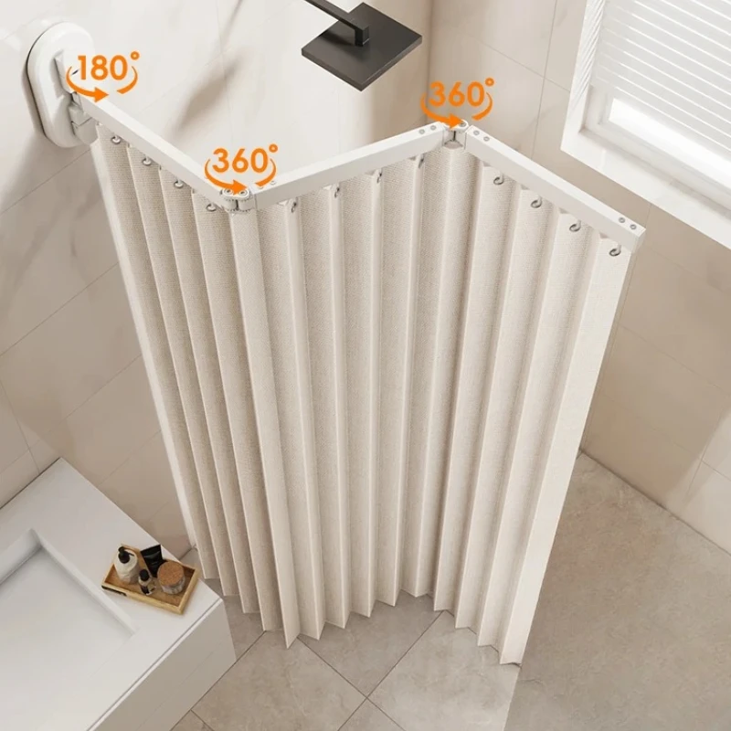 

‌Suction Cup Shower Curtain - No Drill Waterproof Arc Screen for Wet/Dry Separation, Folding Bathroom Partition