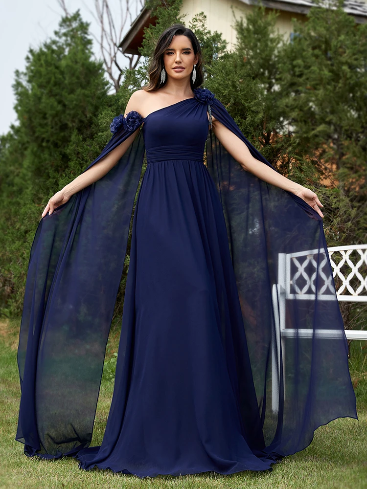 

Lucyinlove Luxury Chiffon Streamer Navy Evening Dress Long 2024 Elegant Dress Bridesmaid Party Prom Arabia Flower Cocktail Dress