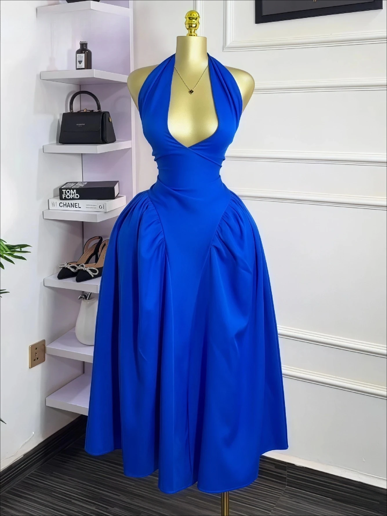 

Women Halter V-neck Backless Sleeveless Big Swing Bodycon Mid Maxi Long Dress 2025 Vacation Sexy Party Evening Comfort Dresses
