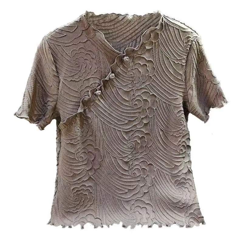 

Women's Faion Sle ort Sve T-irt V-Ne Pleated Pure Color Commute Wind Spring Polyester Fiber