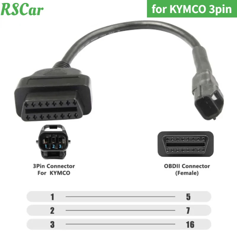 

Latest Male 3pin To 16pin Interface for KYMCO EFI Motorcycle Conversion Cable Motorbike with 3 Pin OBD OBD2 Diagnostic Connector