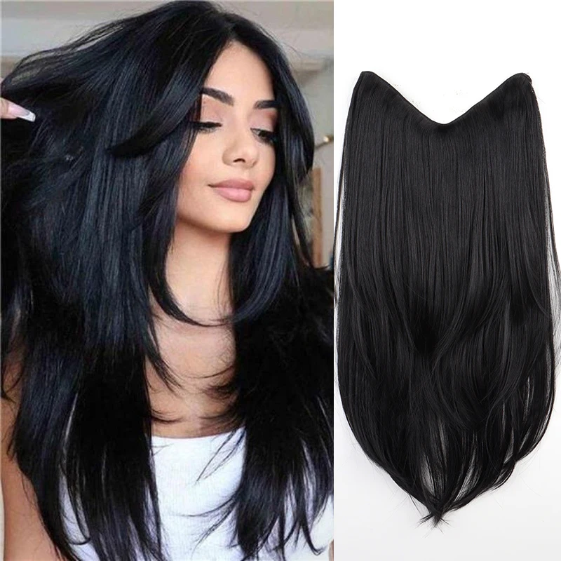 

22Inch Synthetic V-Shape Long Straight Hair Extension Layered Hairpiece Natural Invisible Everyday Wear for Women Daily Party