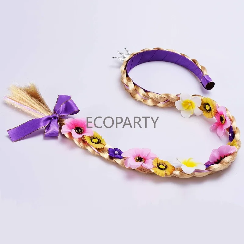 Princess Rapunzel Wig Long Hair Headbands Costume Accessories with Tiara Flowers Garland for Girls Dress Up Birthday Kostum
