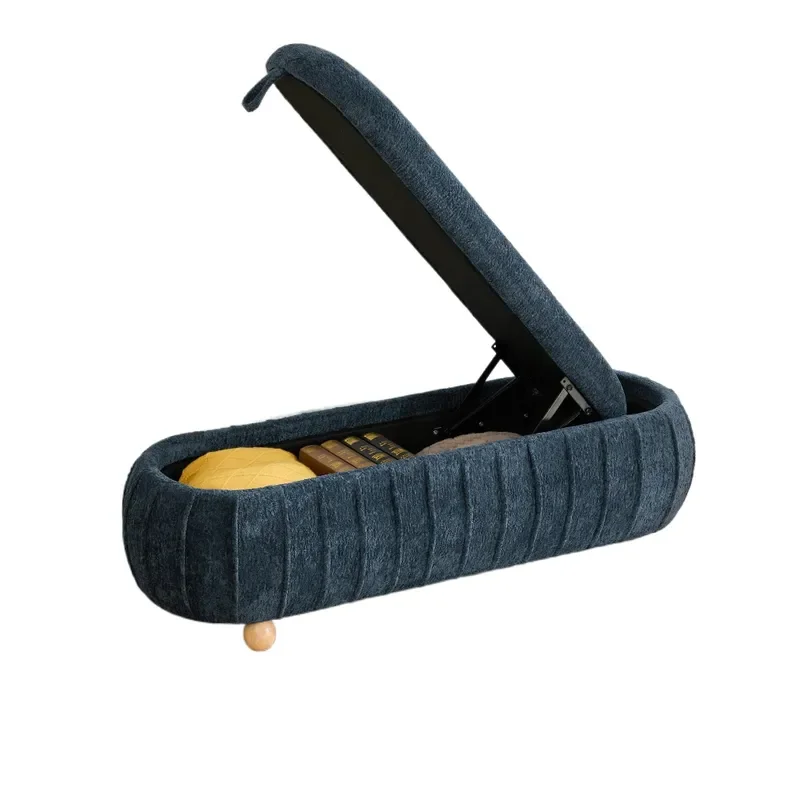 Modern Plush Storage Bench with Lid Wooden Legs Entryway Shoe Cabinet Organizer for Bedroom Living Room Hallway