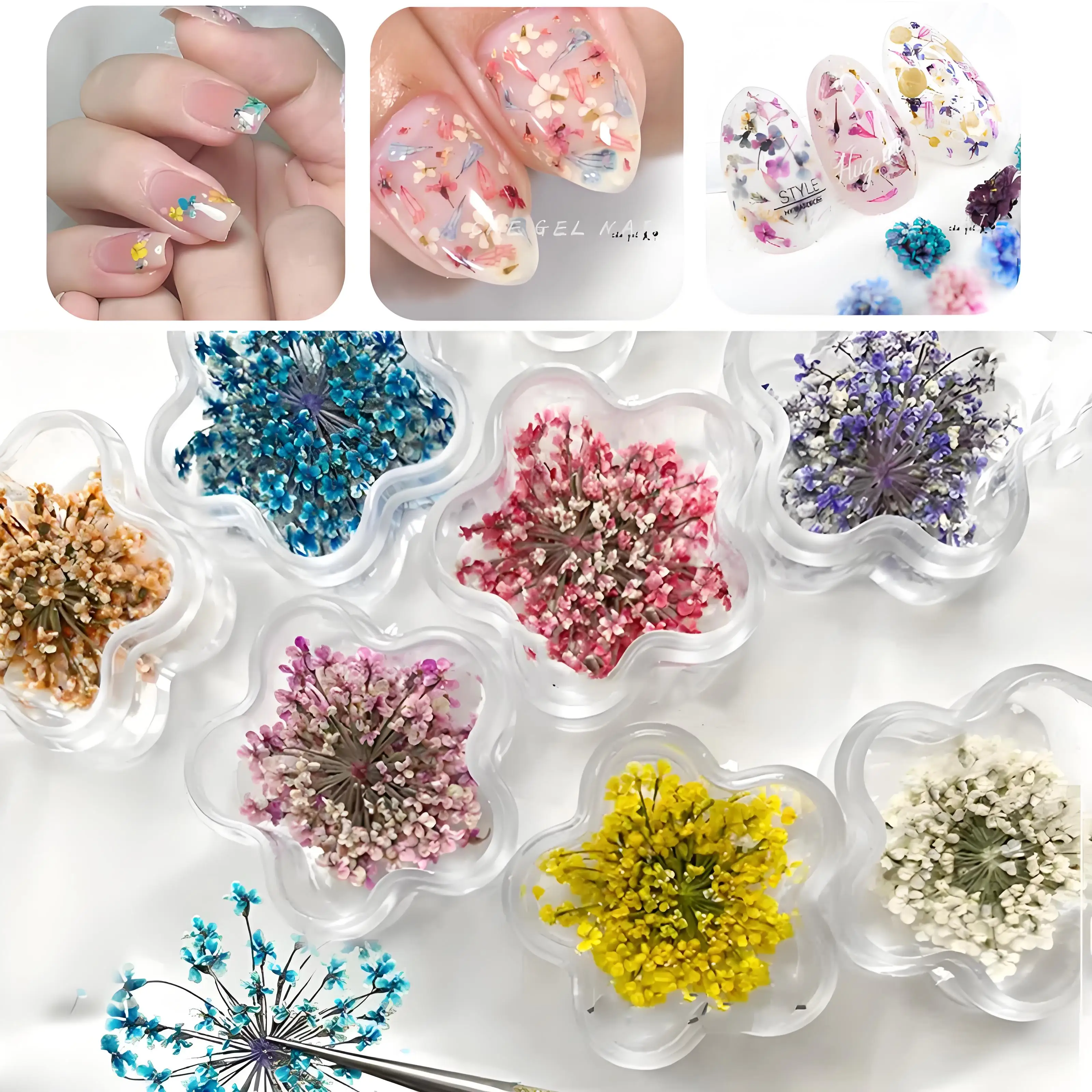 Manicure Flower Floret Oil Painting Dried Flower Mix Petals Uv Gel Nail Art Decor Mixed Manicure Diy Floral Bloom Rhinestones