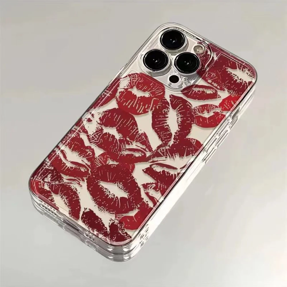 Luksusowe etui na telefon z pełnym ekranem i nadrukiem ust dla iPhone 16 15 14 13 12 11 Mini Pro Max X XR XSMax 8 Plus Przezroczysta, miękka osłona TPU