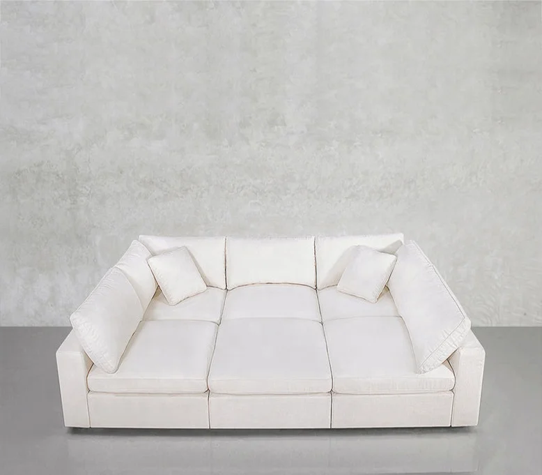 Factory Wholesale Modern Feather Linen Fabric Cloud Sofa Bed Chaise Living Room Modular Sectional Sofa