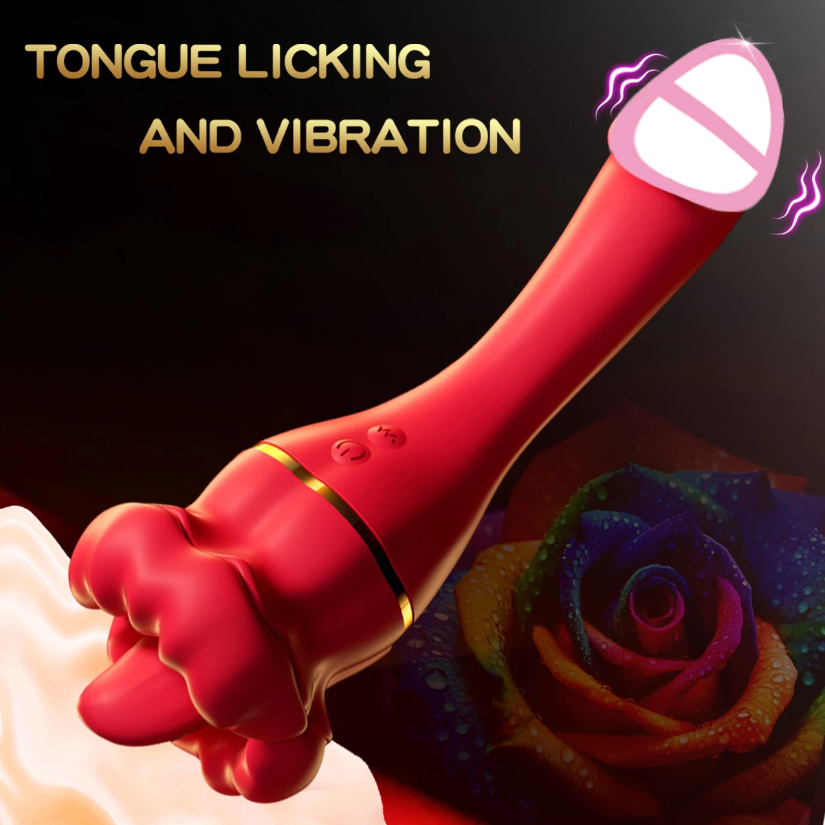 Sex Toys Rose Vibrator Dildo 2in1 Sexy Adult Toys for Women with 10 Tongue Licking Modes G Spot Anal Clitoral Nipple Stimulator