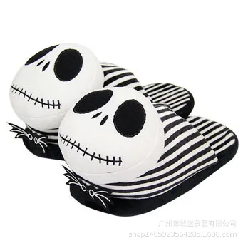 28cm Disney Movie The Nightmare Before Christmas Jack Skellington Plush Stuffed Slippers Indoor Men Women Winter Slippers Gifts