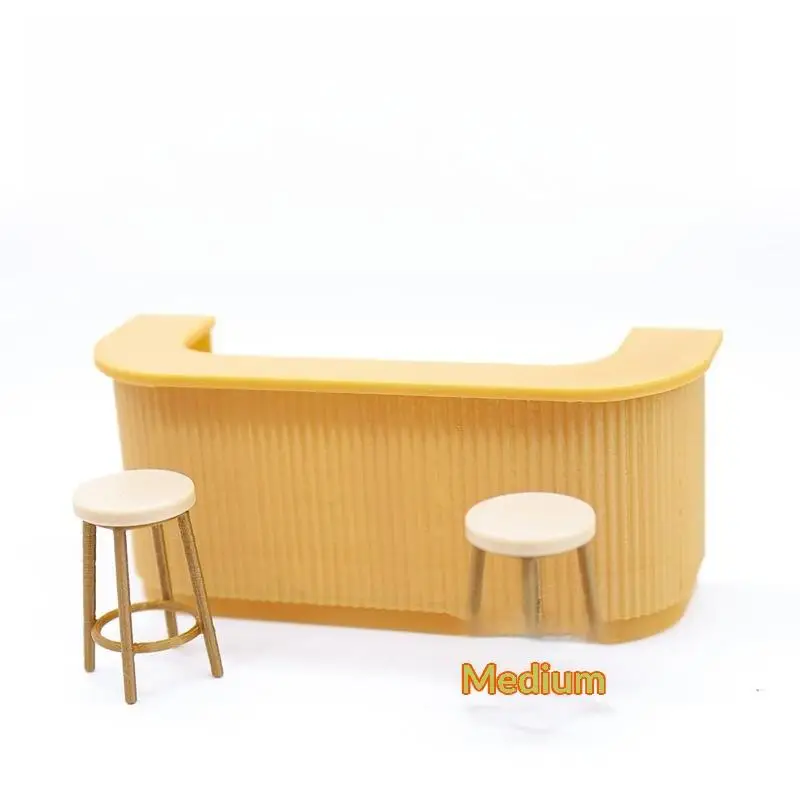 Conjunto de 3 Miniaturas de Mesa e Cadeiras 1:12 para Casa de Bonecas, Modelo de Balcão de Bar, Móveis de Plástico para Brincar, Acessórios para Casa de Bonecas