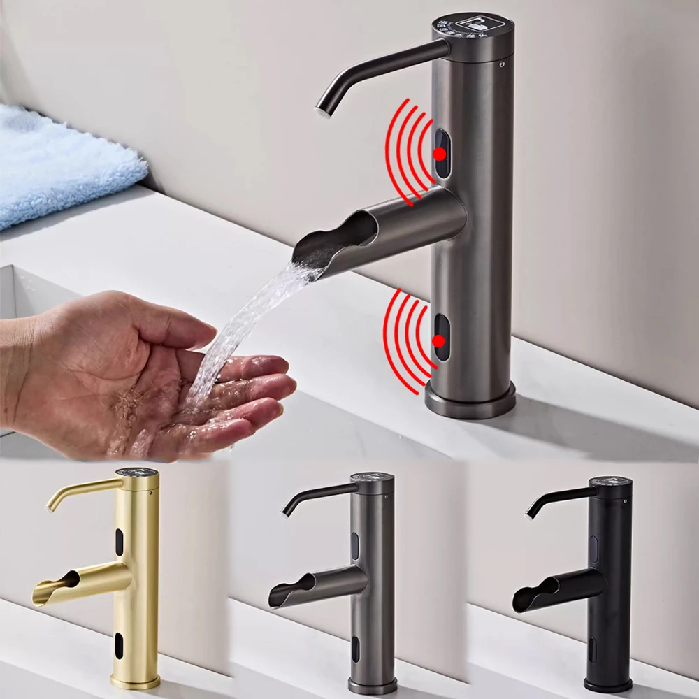 

2 in 1 Automatic Sensor Basin Faucets with Sensor Soap Dispenser Touchless Vanity Bathroom Faucet Hot Cold Water Mixer Sink Taps