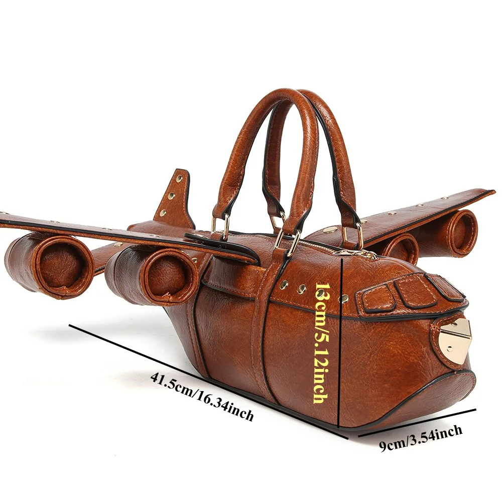 Women Airplane Shape Novelty Handbag Retro Rivet Hardware Unique Versatile Ladies Crossbody Shoulder Statement Purse