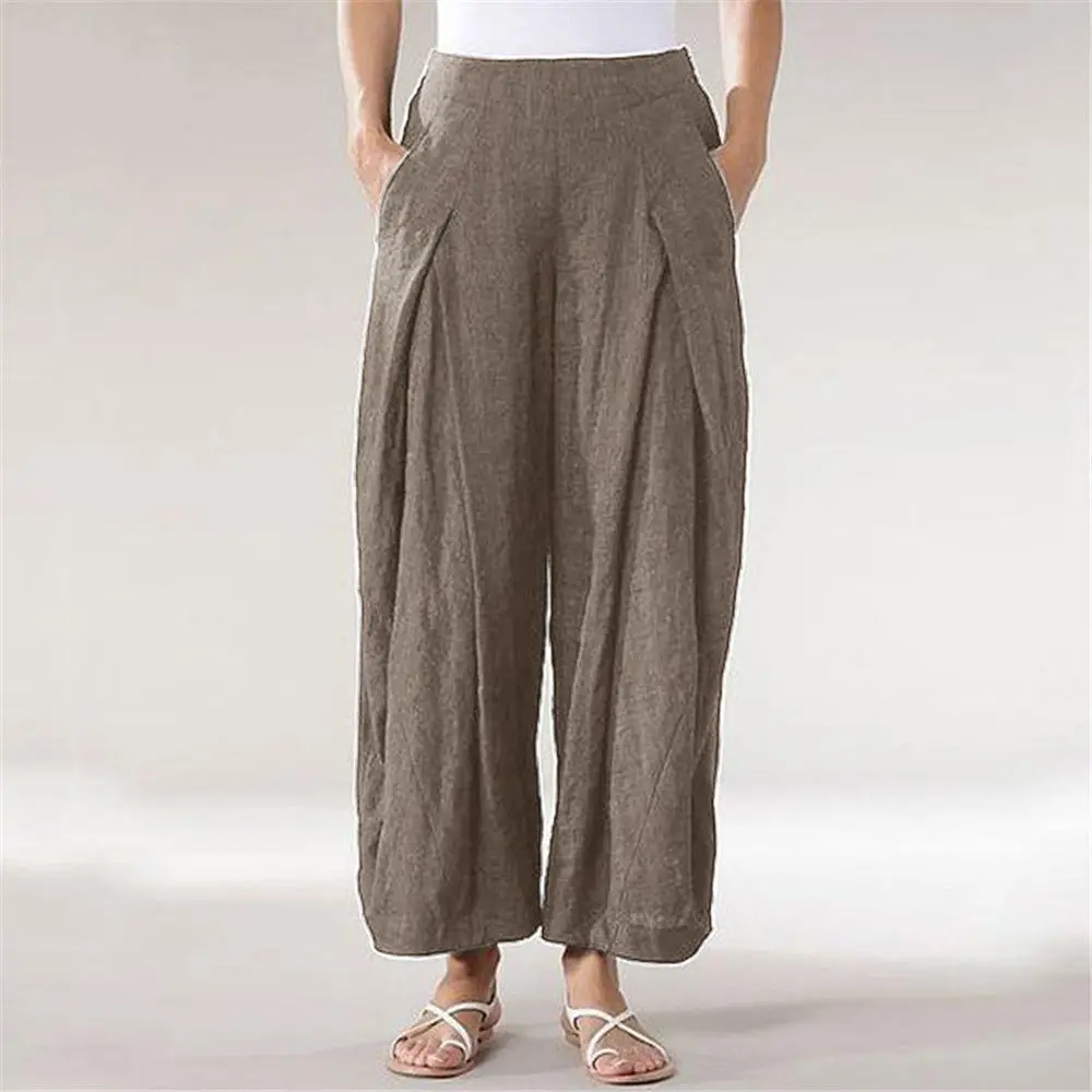 

Women Cotton Sarouel Linen Blend Wide Leg Pants Plus Size 3XL Loose Summer Casual Trousers Office Lady Vintage Harem Pants