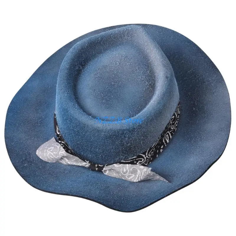 

T21F Elegant Homburg Hat Wool Fedoras Flat Wide Brimmed Hat Surprise Gifts Headwear for Vacation Photo Props