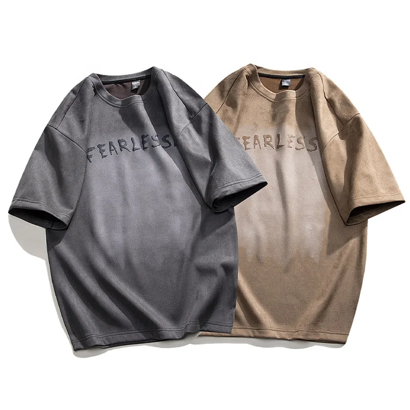 

Suede T-shirt oversize couple wear tie-dye short-sleeved men's 2023 summer new round neck pullover to make old