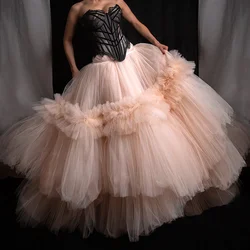 Extra Lush Ruffles Tulle Wedding Skirt High Waist Tiered Ball Gown Bridal Skirts Customized Peach Pink Mesh Prom Party Skirt