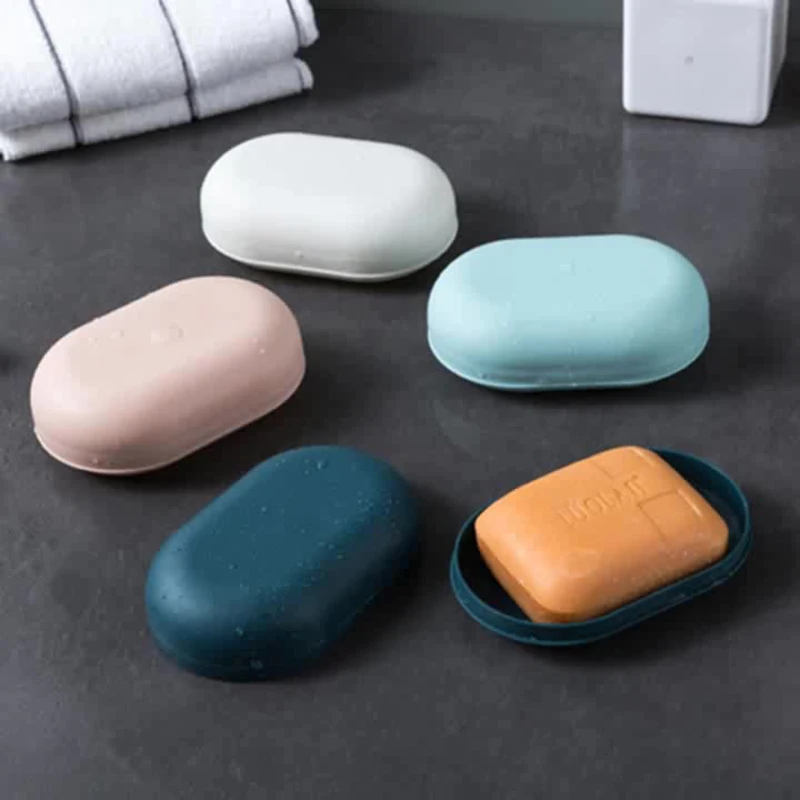 

Portable Leak Proof Sealed Soap Box Solid Color Soap Storage Holder Sealed Candy Color Oval Soap Box Bathroom Supplies