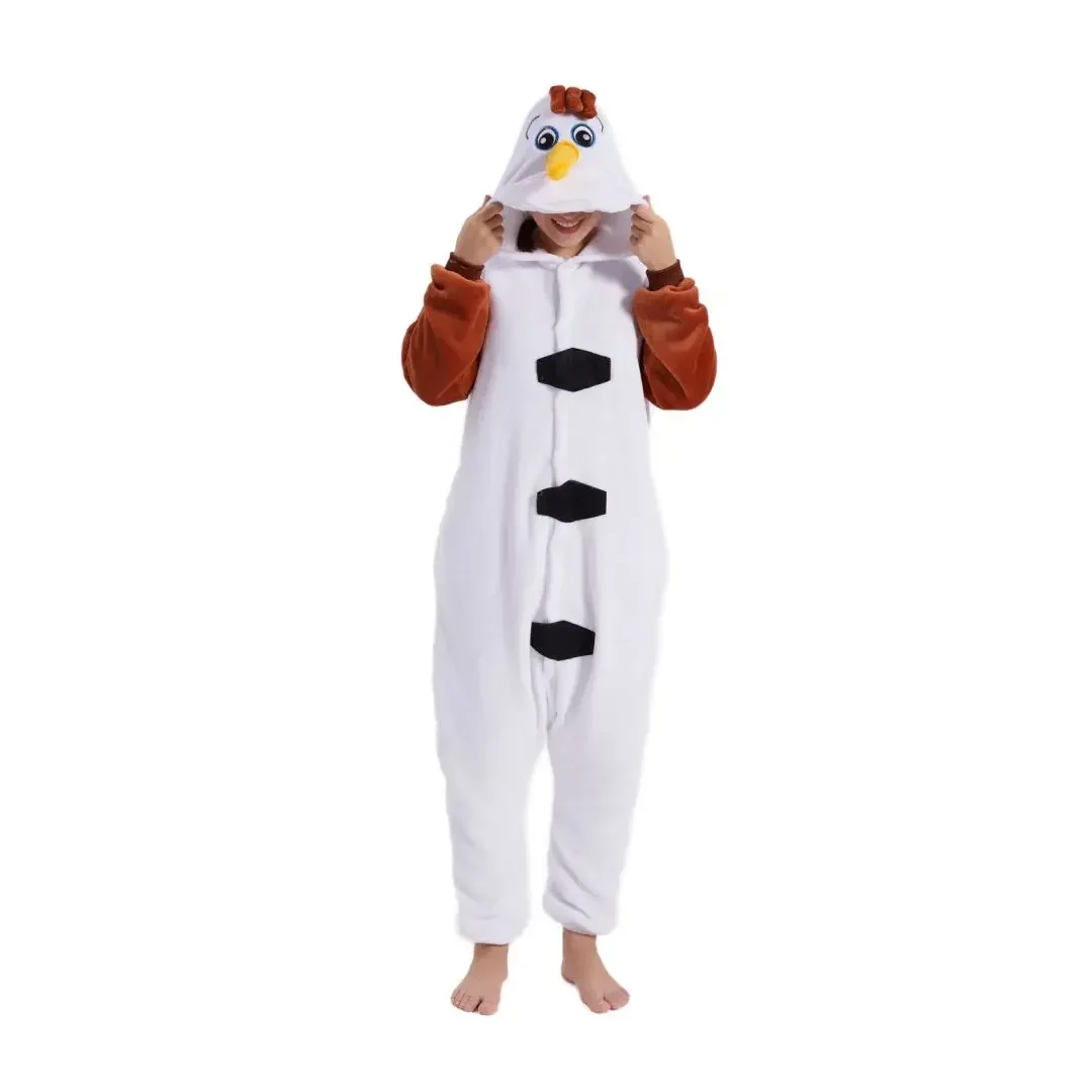 Olaf muñeco de nieve Kigurumi Onesies Olaf muñeco de nieve disfraz Cosplay pijamas para adultos mono blanco vestido de fiesta ropa de dormir de dibujos animados de lana