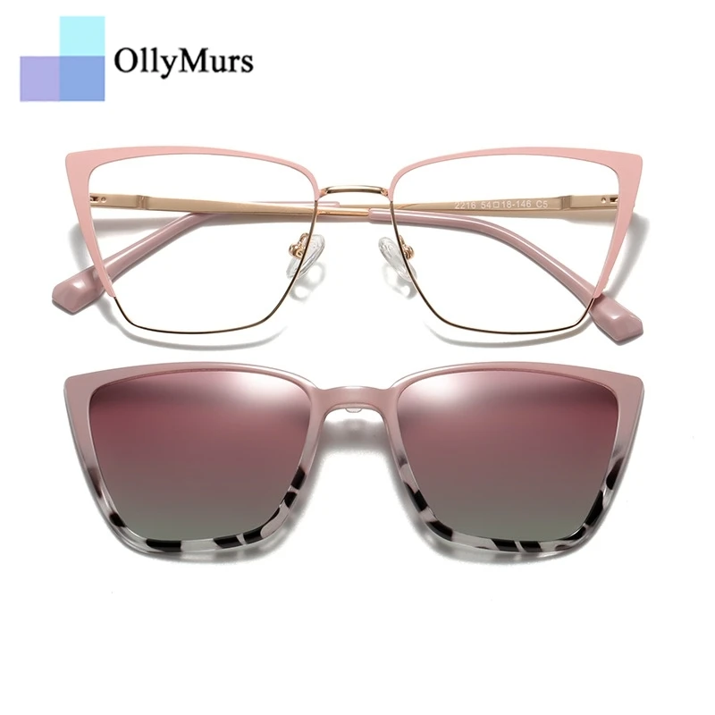 OLLYMURS موضة سبيكة عين القط شفط مغناطيسي ثنائي الغرض إطار نظارات نسائية وصفة طبية بصرية إطار نظارات 2216