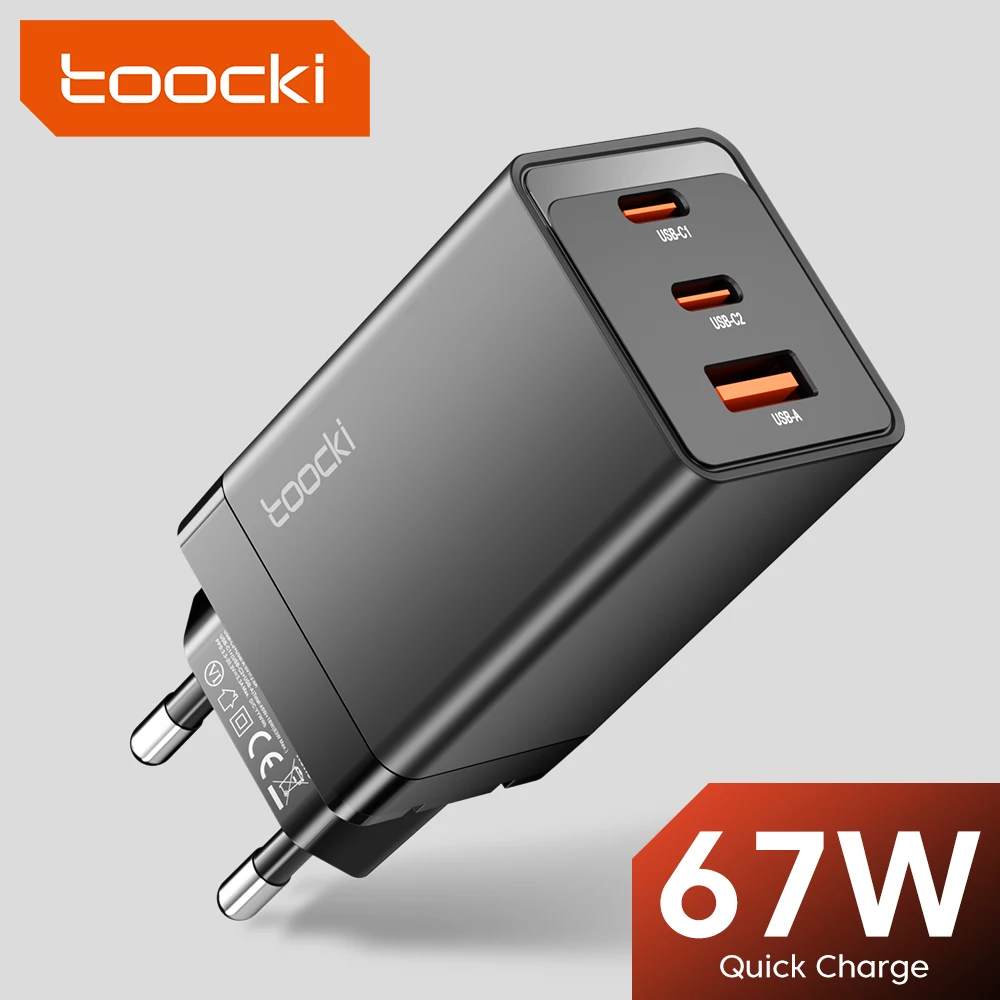 Toocki 67W Ładowarka GaN USB C Szybkie ładowanie QC4.0 PD 3.0 Ładowarka typu C do Macook iPhone 14 13 12 Pro Max Samsung S23 Xiaomi