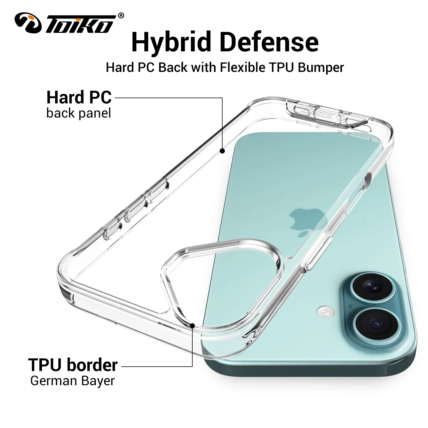 TOIKO Chiron Clear Protective Case for iPhone 16 Pro Max 16+ 16 Plus Shockproof Phone Shell Hybrid Hard PC Soft TPU Bumper Cover