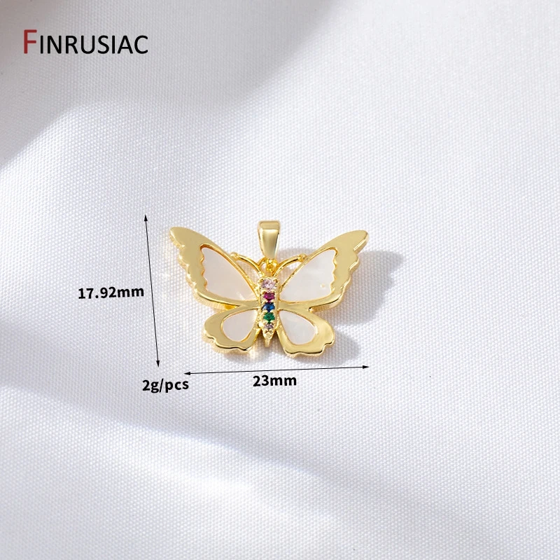 DIY Jewelry Making Supplies 14K Gold Plated Brass Shell Zircon Colorful Butterfly Charm For Necklace Making Accessories