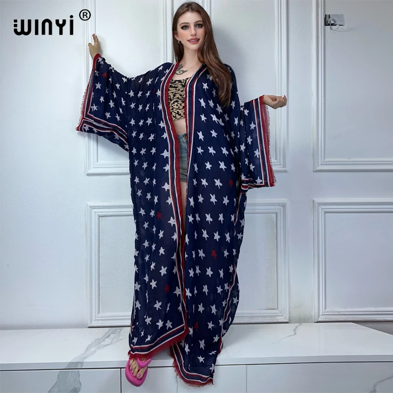 WINYI-Cardigan imprimé wpod africain pour femmes, kaftan, abaya, dubaï, robe de plage de luxe, style boho