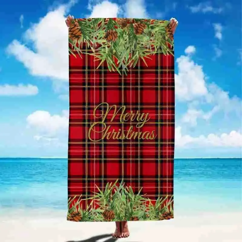 Christmas Wand Print Beach Towel, Christmas Series Absorbent Bath Towel, Quick Dry Lint-Free Towel, Xmas Gift for Home Travel Sw