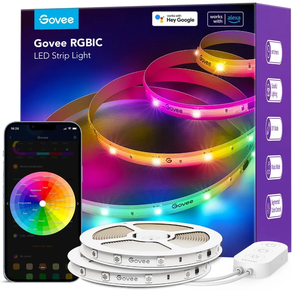 

Smart RGBIC WiFi LED Strip Lights 65.6ft Alexa Gogle Assistant Music Sync Color Changing
