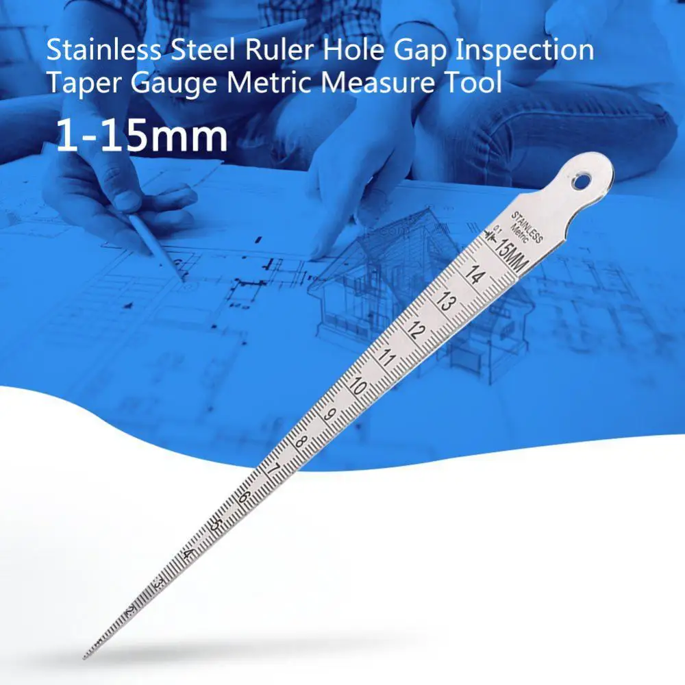 1-15mm Stainless Steel Wedge Feeler Ruler Gap Hole Taper Gauge Metric Inspection Taper Gauge Metric Imperial Measure Tool