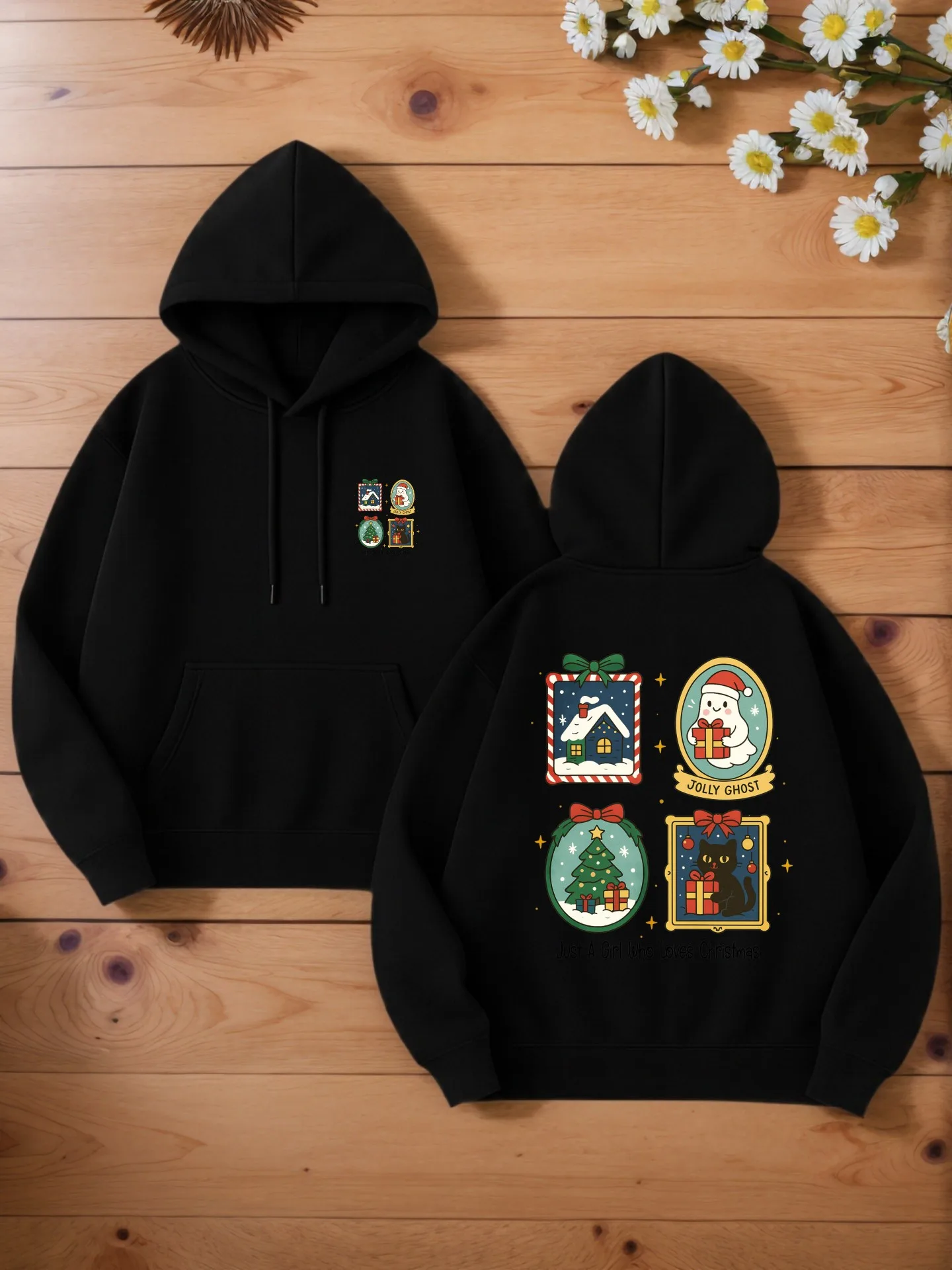 هوديي جرافيك للرجال، عيد الميلاد - طباعة تحت عنوان، نمط كاجوال، مبطن بالصوف، للارتداء اليومي للرجال #1