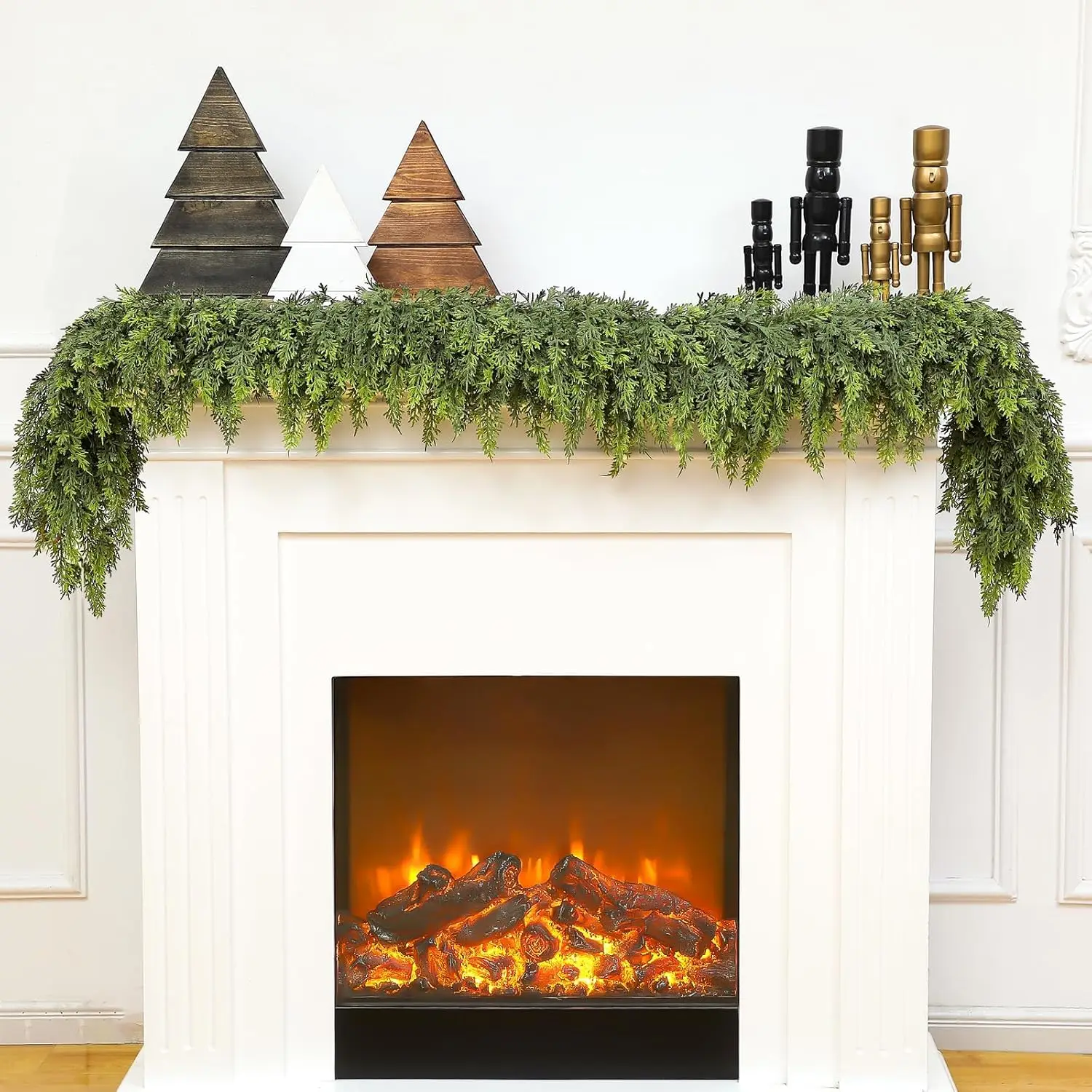 

6/9ft Christmas Cedar Garland Artificial Realistic Soft and Thickness Green Faux Pine Vine for Home Fireplace Holiday Decoration