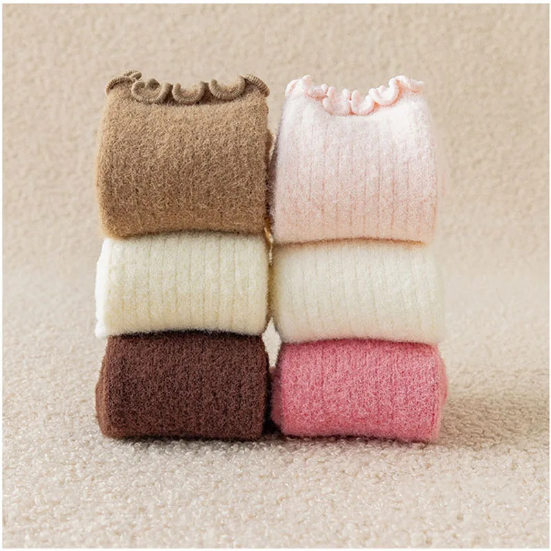 3 Pairs a Lot Winter Kids Socks 1-12T Solid Color Girls Thicken Knee-high Socks Children Warm In Tube Socks