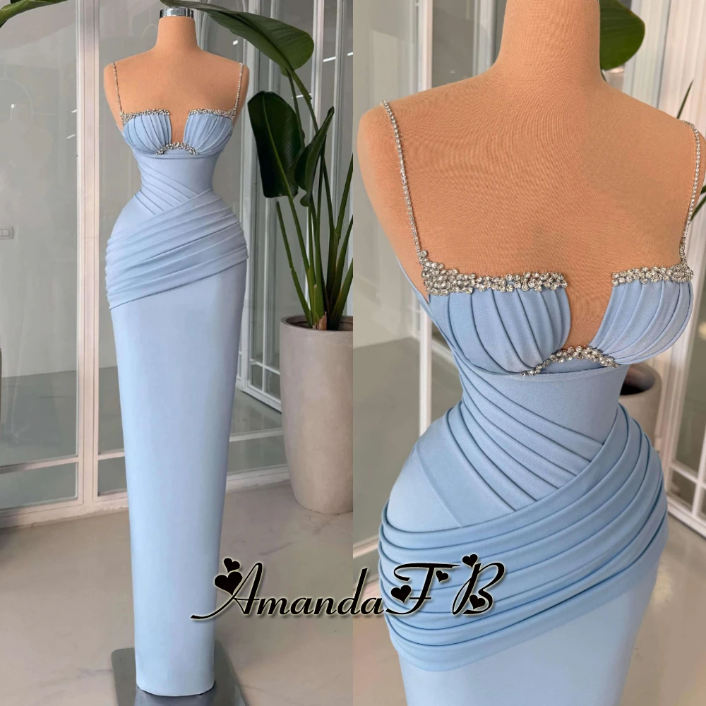 أماندا براقة السباغيتي الأشرطة مساء اللباس الحبيب الطية الراين أكمام حفل الجلباب دي سواريه مخصص