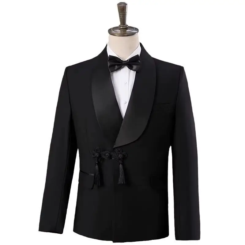 

Elegant Black Men's Suits Formal Wedding Groom Outerwears Chic Shawl Lapel Slim Fit Blazer Luxury 2 Piece Jacket Pants Full Sets