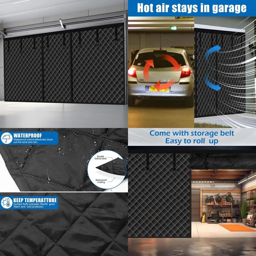 

16x8ft 2-Car Garage Door Insulation Screen, Magnetic, Thermal, Weatherproof, Windproof, Soundproof Cover Blanket
