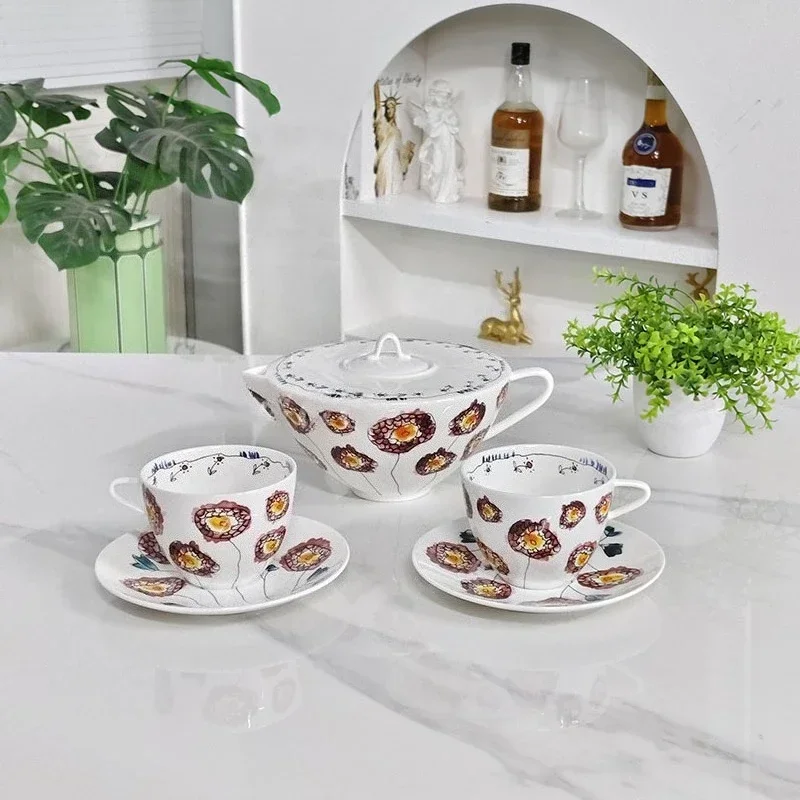 Light Luxury Bone China Midnight Flower Pattern Teapot Cup And Plate Set For Home Afternoon Tea Ceramic Tea Sets