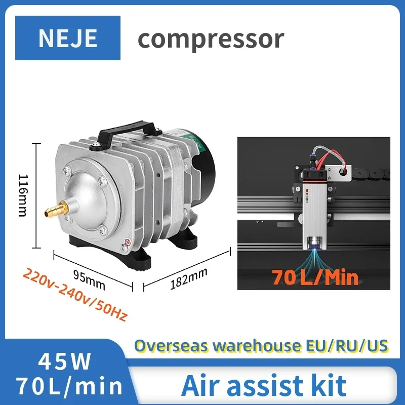 2024 New NEJE 220V 45W Air Compressor for Aquarium Accessories KF8 AF8 MF11 Manual control air assist kit for neje laser module