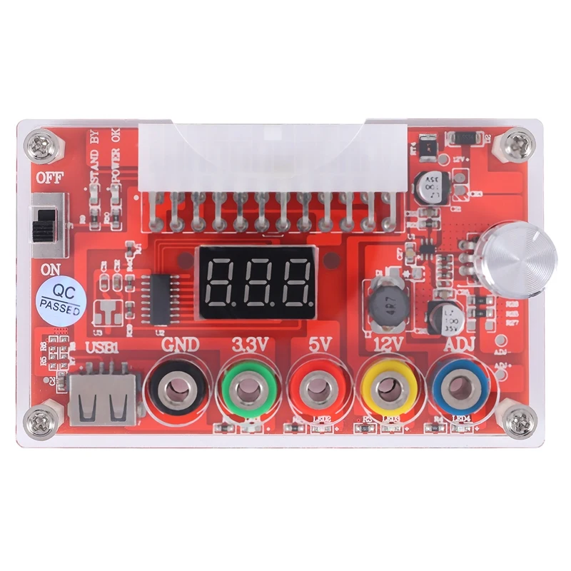 

24 Pins ATX Power Supply Breakout Board And Acrylic Case Kit Module Adapter Power Connector Support 3.3V/5V/12V ADJ