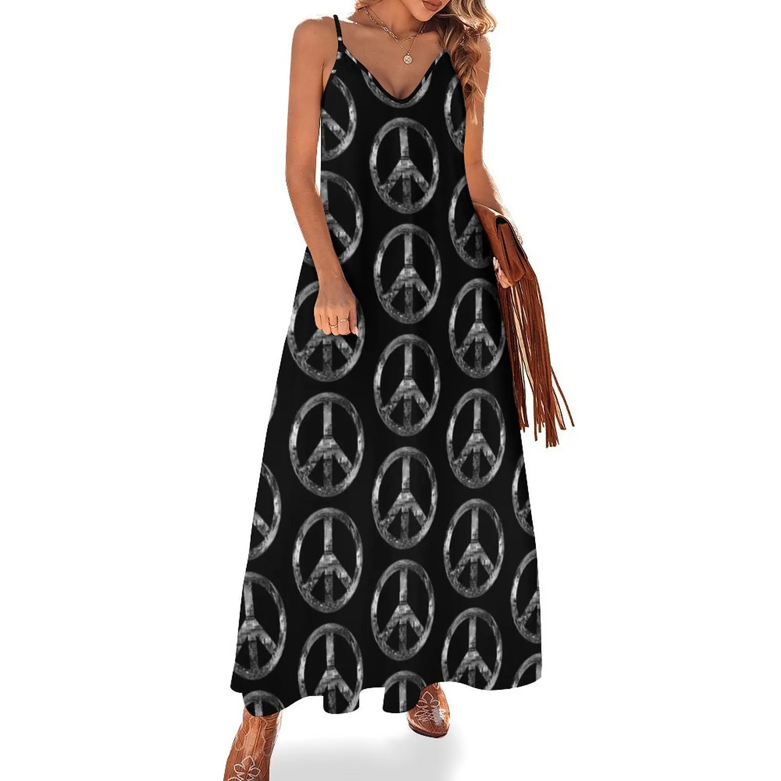 Disco Peace Sign Sleeveless Long Dress dress for women summer Women's summer dress