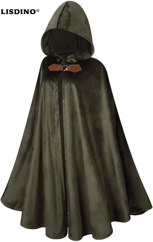 

LMYOVE Men Hooded Cloak, Adult Medieval Renaissance Costume With Hood, Velvet Cape Halloween Dress Up