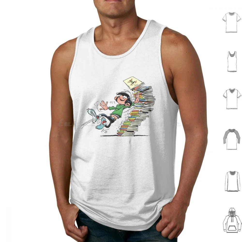 Gaston Lagaffe Classique camisetas sin mangas estampado algodón dibujos animados Spirou libro de aventuras cómic revista belga Gaston Francia Batem