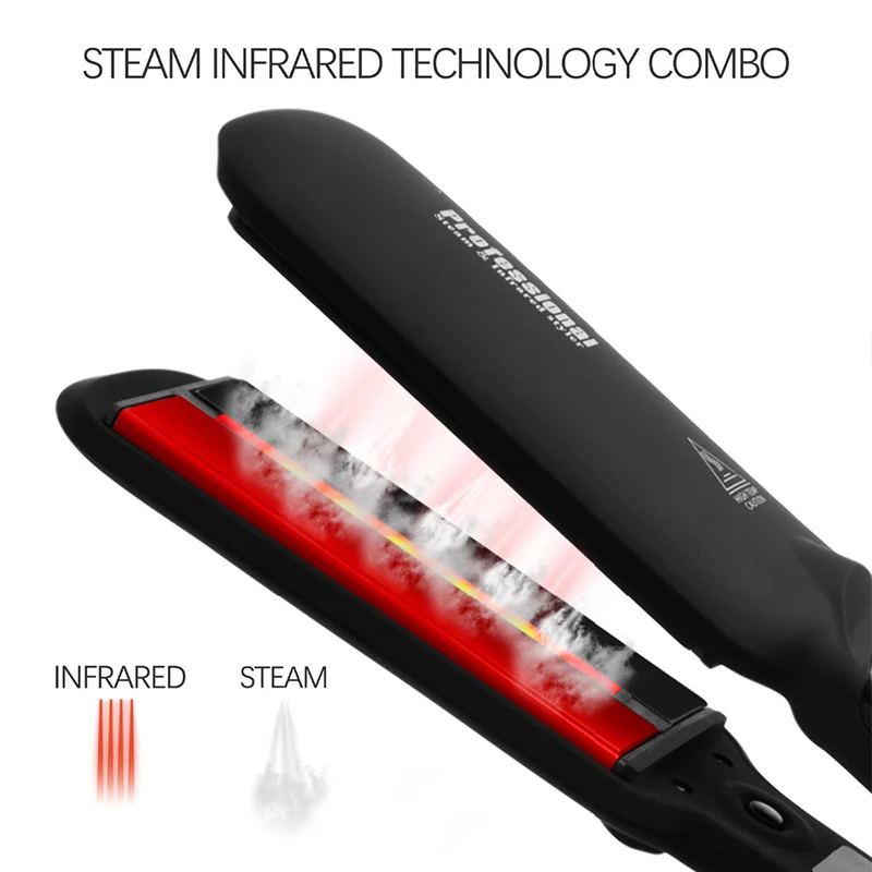 Professional electric hair straightener Ceramic negative ion hair straightener infrared heating steam iron spray splint