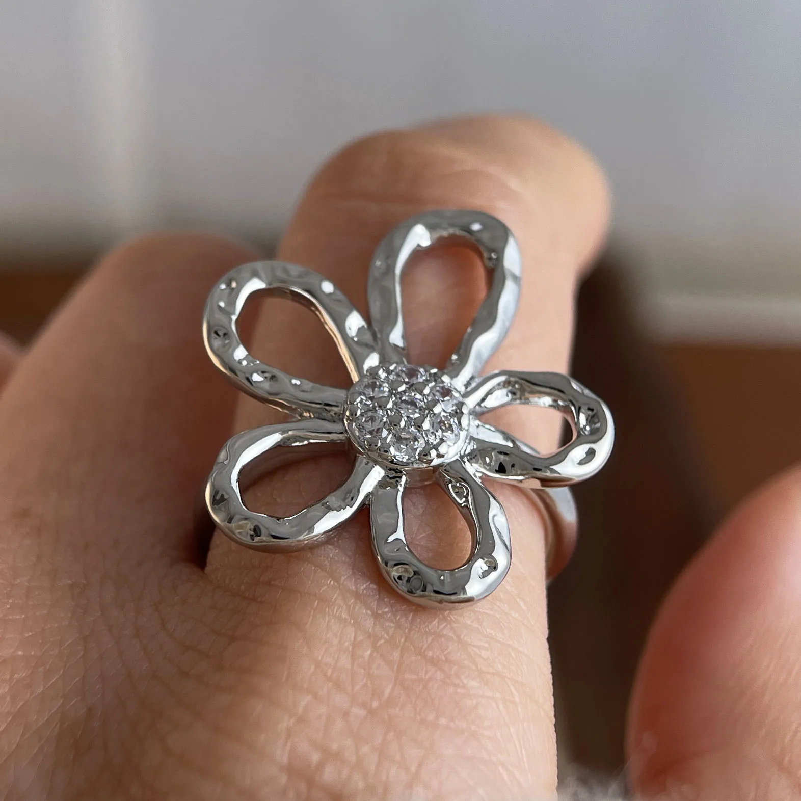 Women's 925 Sterling Silver Big Flower Minimalist Ring